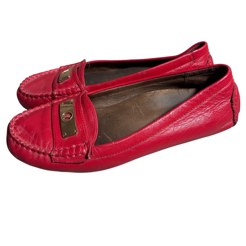 Vionic 8 Sydney Red Leather Driving Loafers Womens Gold detail old money resort